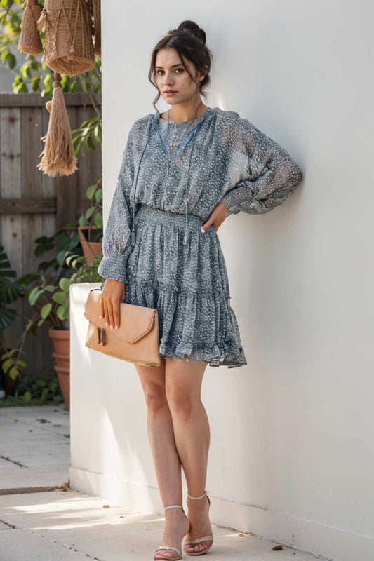 loose leopard print v neck dress drop shoulder a line closed cape paneled 133250