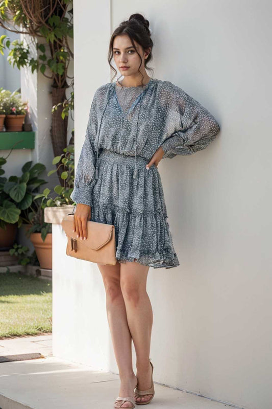 loose leopard print v neck dress drop shoulder a line closed cape paneled 126513