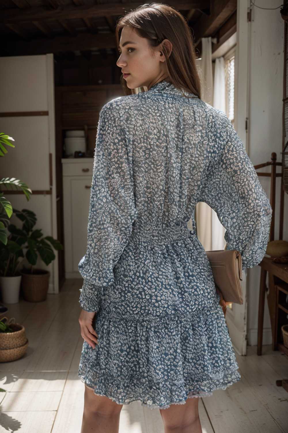 loose leopard print v neck dress drop shoulder a line closed cape paneled 113815