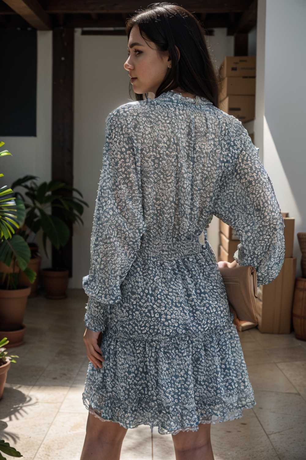 loose leopard print v neck dress drop shoulder a line closed cape paneled 106639