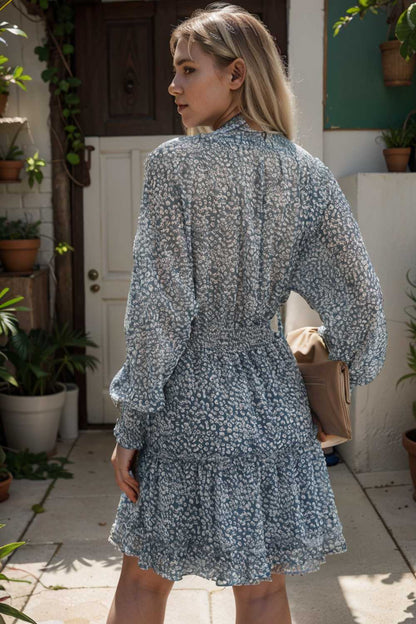 loose leopard print v neck dress drop shoulder a line closed cape paneled 142066