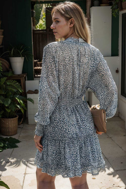 loose leopard print v neck dress drop shoulder a line closed cape paneled 129656