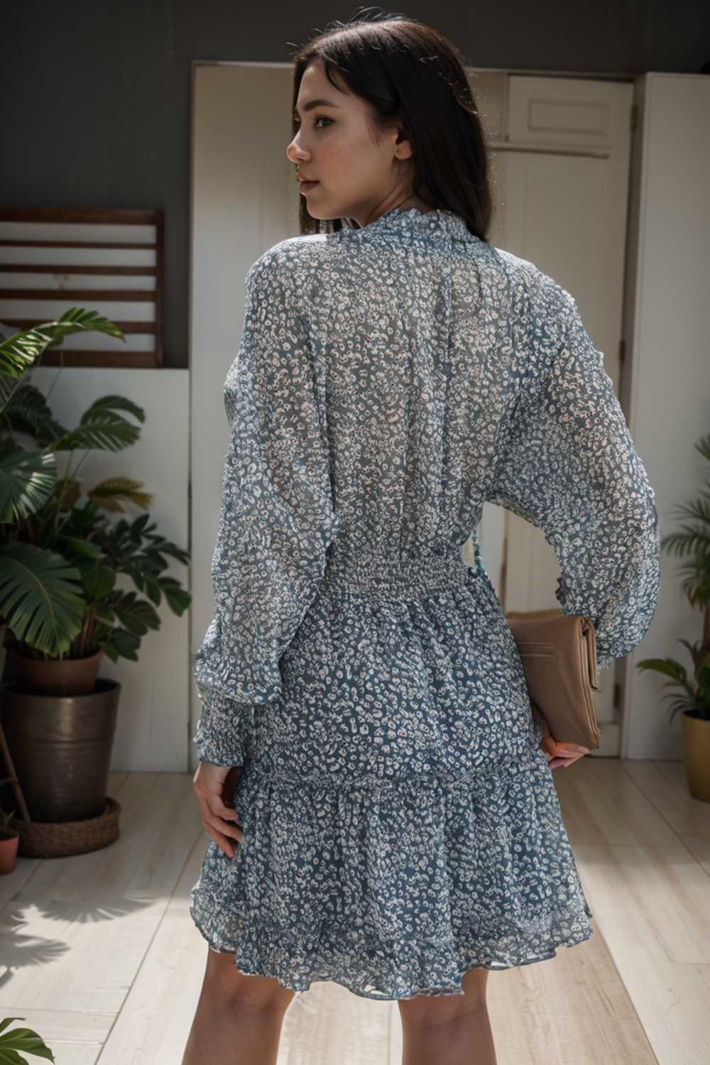 loose leopard print v neck dress drop shoulder a line closed cape paneled 122290
