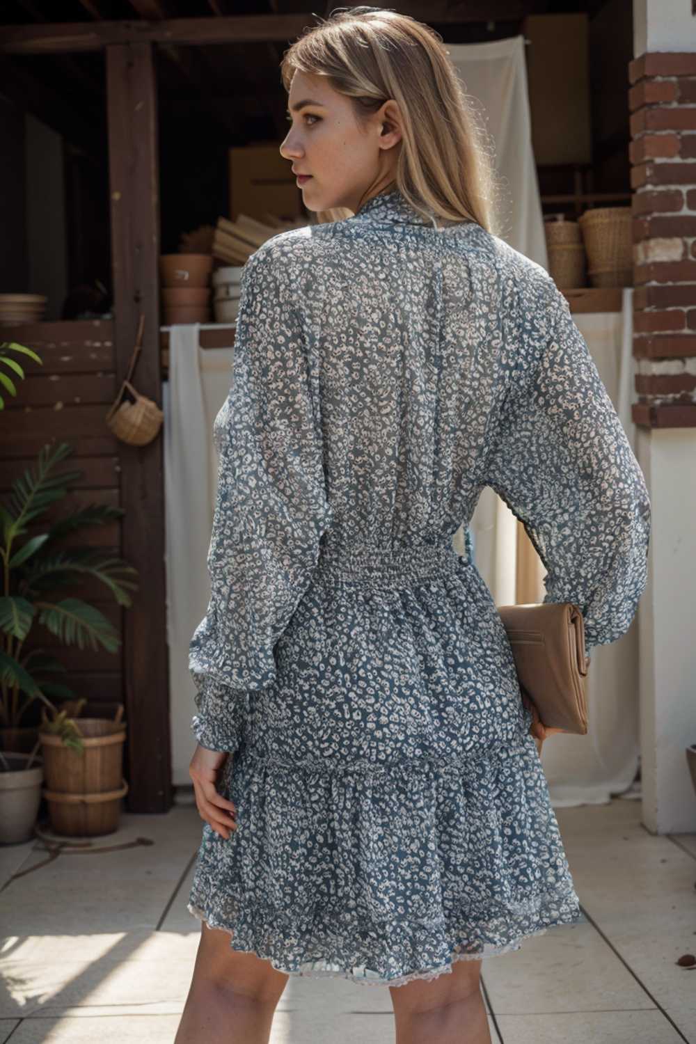 loose leopard print v neck dress drop shoulder a line closed cape paneled 127404