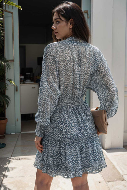 loose leopard print v neck dress drop shoulder a line closed cape paneled 111878