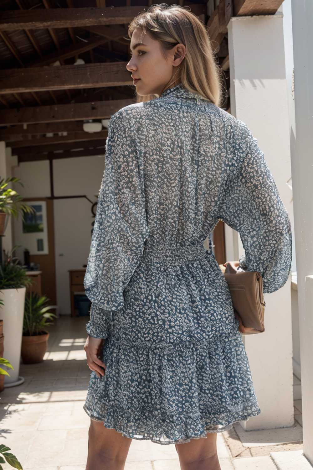 loose leopard print v neck dress drop shoulder a line closed cape paneled 133800
