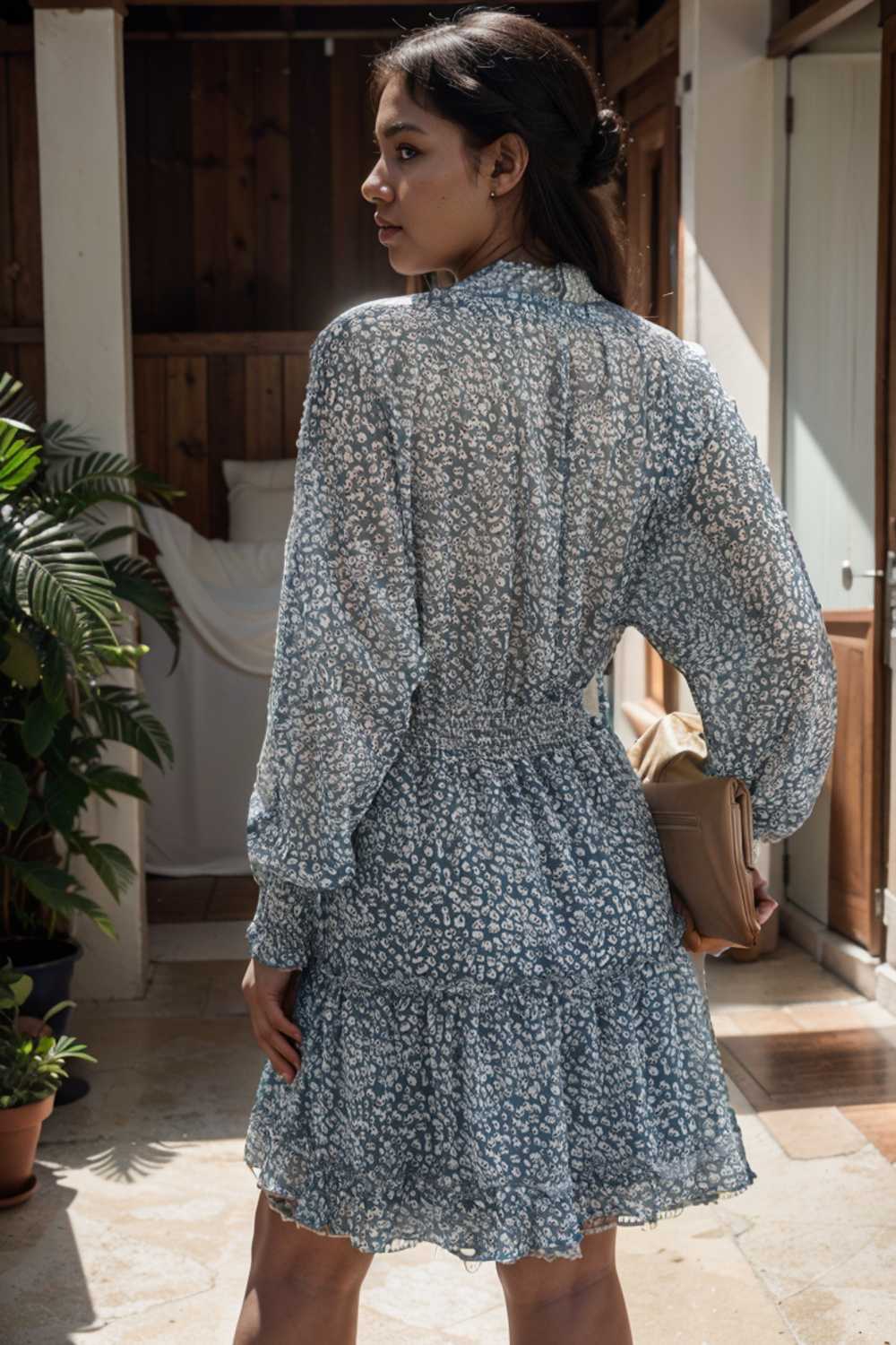 loose leopard print v neck dress drop shoulder a line closed cape paneled 111876
