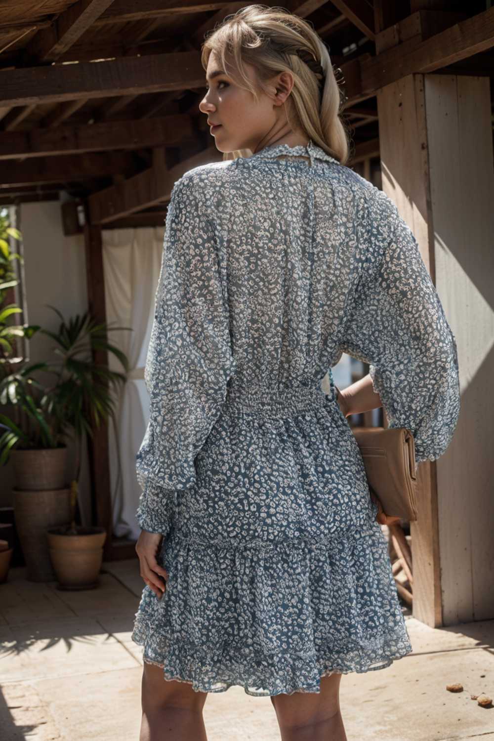 loose leopard print v neck dress drop shoulder a line closed cape paneled 133796