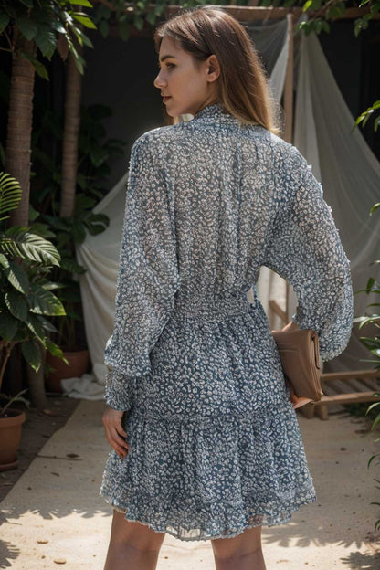 loose leopard print v neck dress drop shoulder a line closed cape paneled 124954