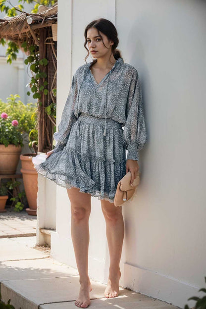 loose leopard print v neck dress drop shoulder a line closed cape paneled 111873