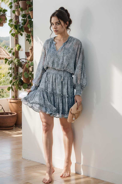 loose leopard print v neck dress drop shoulder a line closed cape paneled 111871