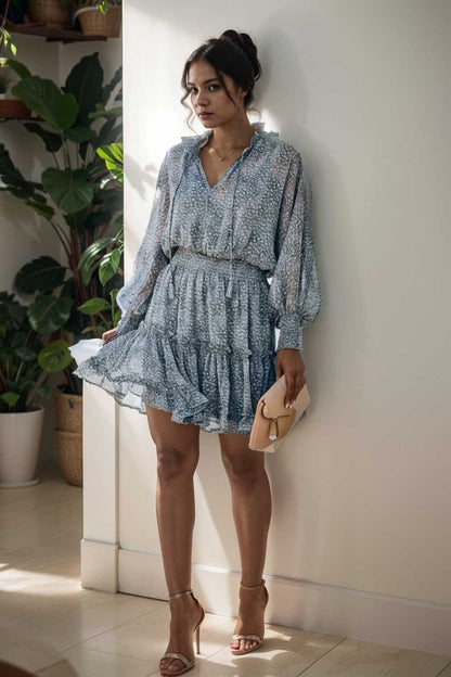 loose leopard print v neck dress drop shoulder a line closed cape paneled 132904