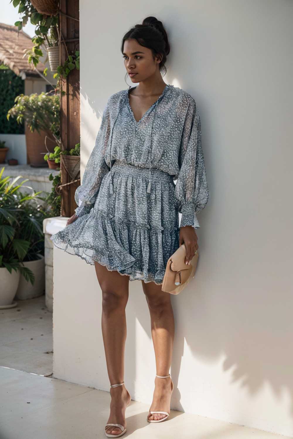 loose leopard print v neck dress drop shoulder a line closed cape paneled 133789