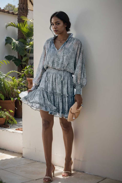 loose leopard print v neck dress drop shoulder a line closed cape paneled 132902