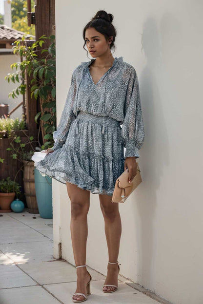 loose leopard print v neck dress drop shoulder a line closed cape paneled 124948