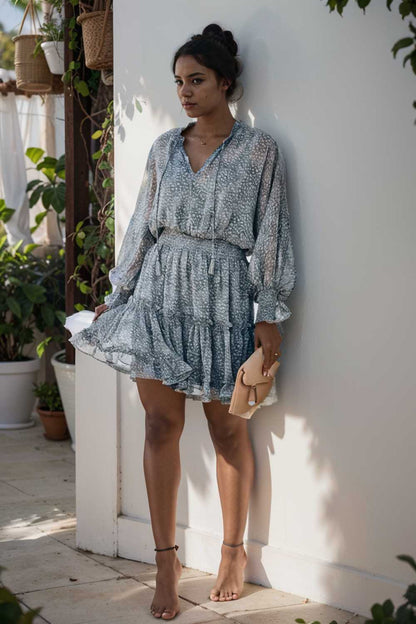 loose leopard print v neck dress drop shoulder a line closed cape paneled 115767