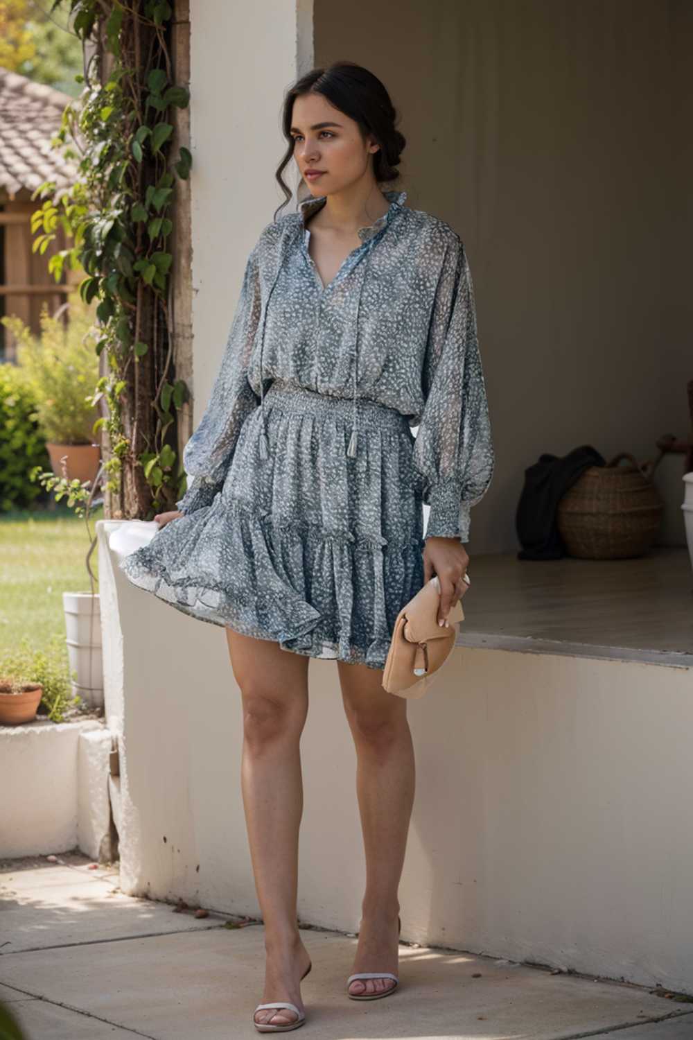 loose leopard print v neck dress drop shoulder a line closed cape paneled 133787