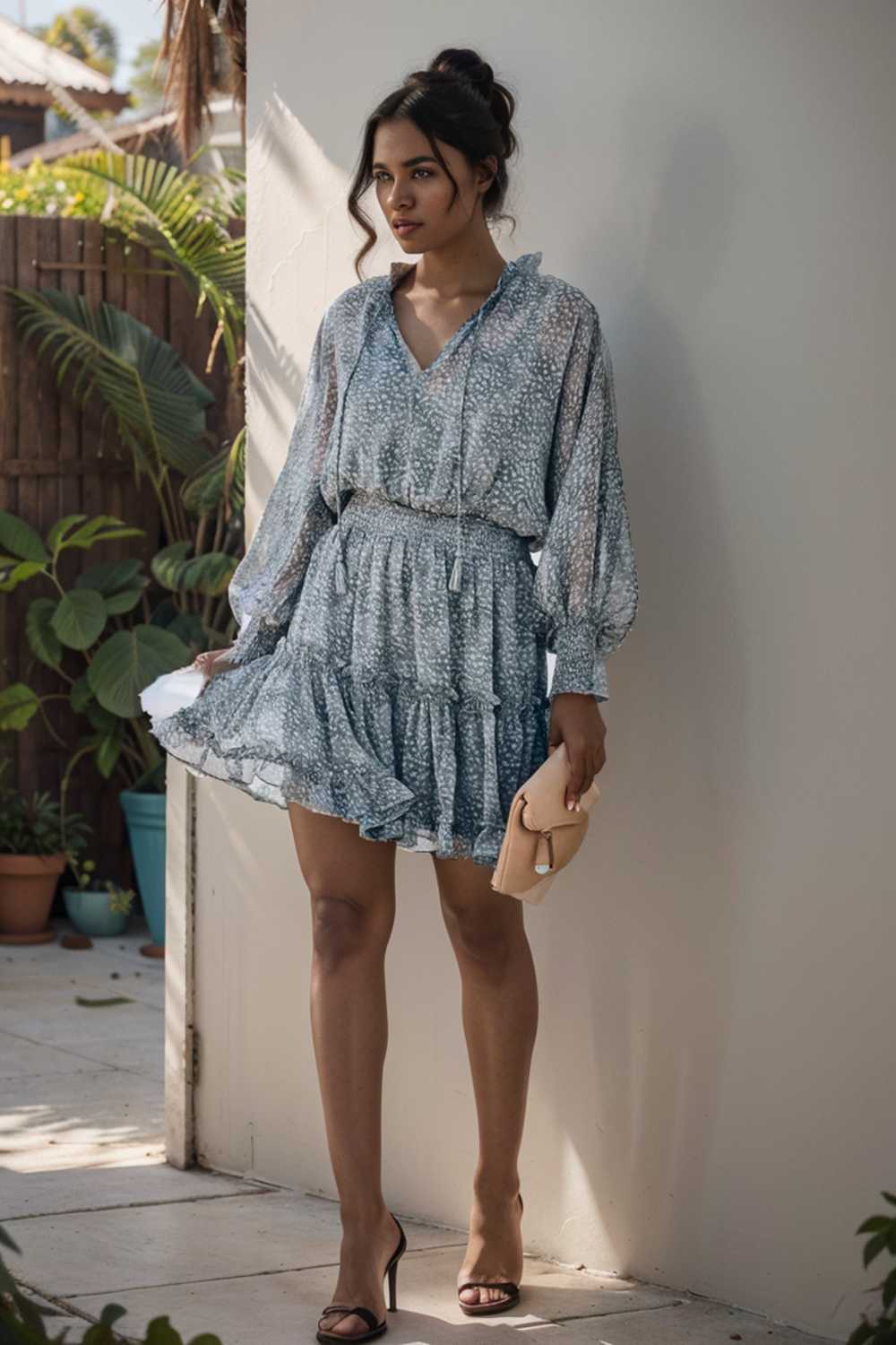 loose leopard print v neck dress drop shoulder a line closed cape paneled 133786