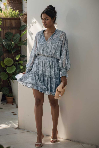 loose leopard print v neck dress drop shoulder a line closed cape paneled 108982
