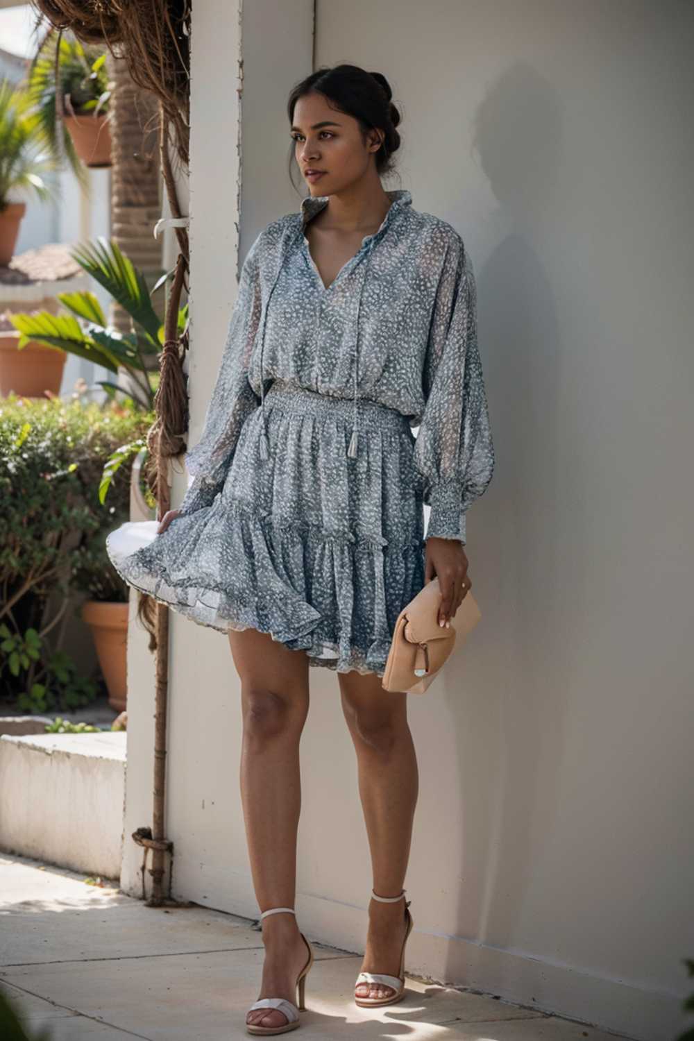 loose leopard print v neck dress drop shoulder a line closed cape paneled 133784