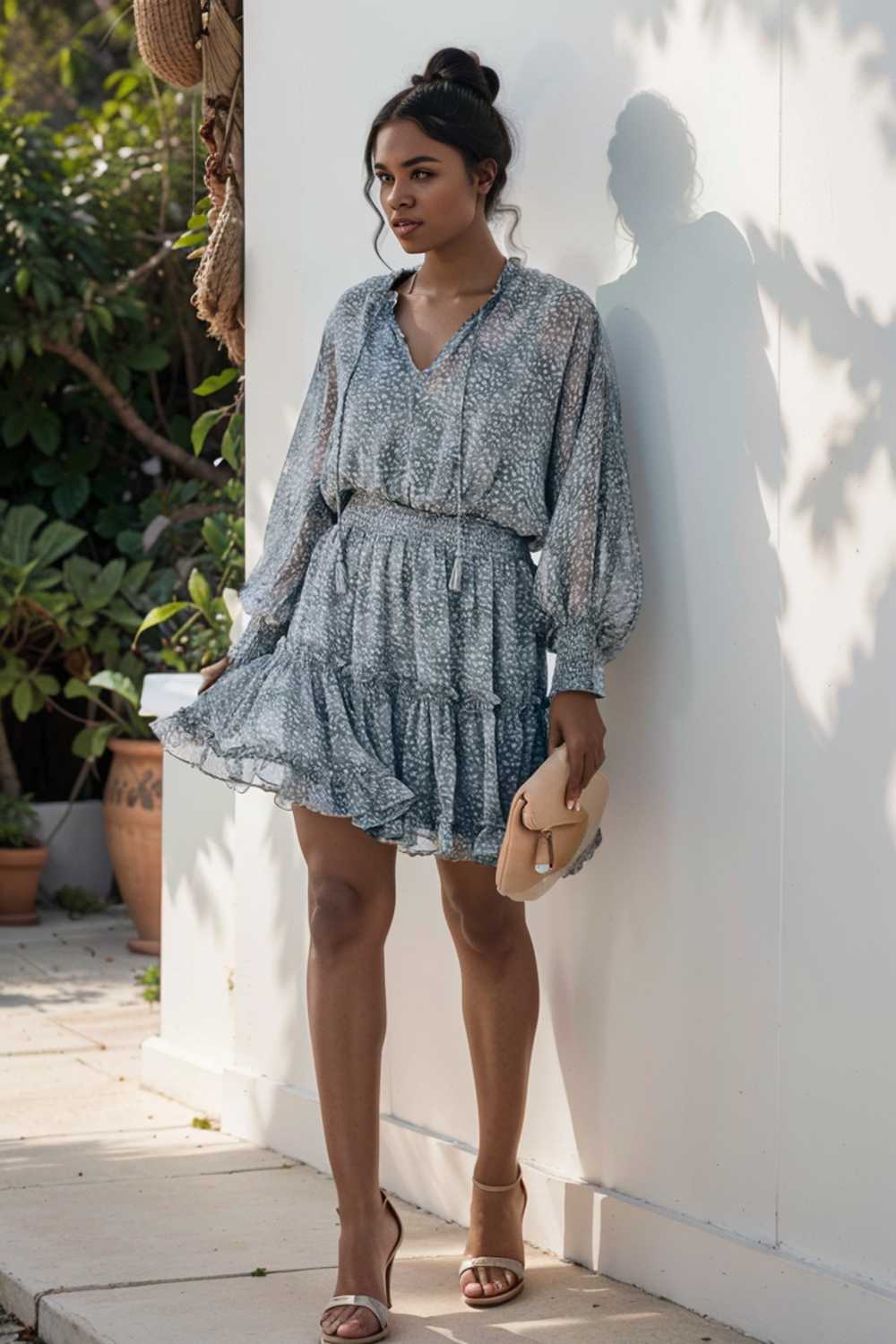 loose leopard print v neck dress drop shoulder a line closed cape paneled 133783