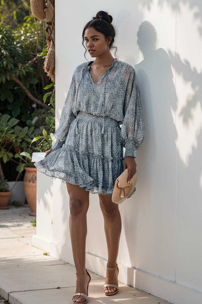 loose leopard print v neck dress drop shoulder a line closed cape paneled 133783