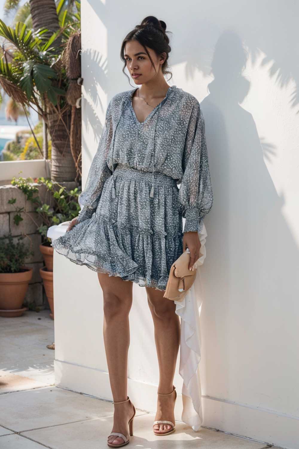loose leopard print v neck dress drop shoulder a line closed cape paneled 133780