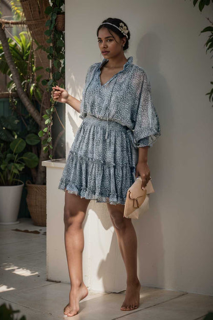 loose leopard print v neck dress drop shoulder a line closed cape paneled 108211