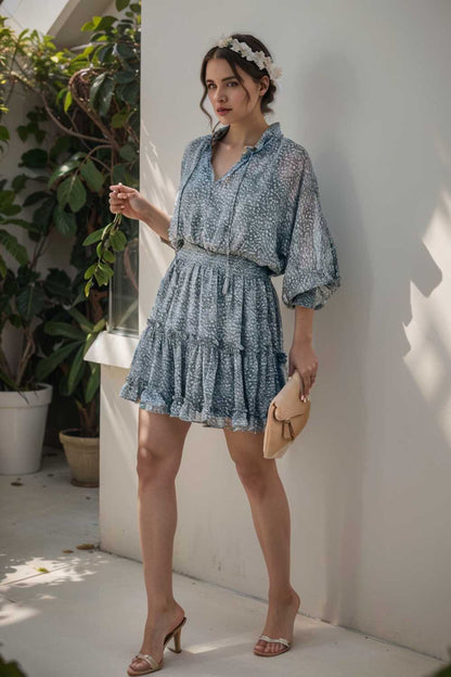 loose leopard print v neck dress drop shoulder a line closed cape paneled 135181