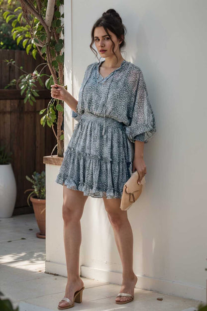 loose leopard print v neck dress drop shoulder a line closed cape paneled 107778