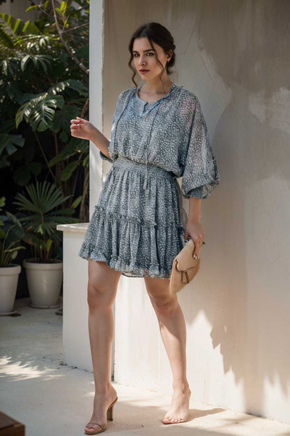 loose leopard print v neck dress drop shoulder a line closed cape paneled 133772