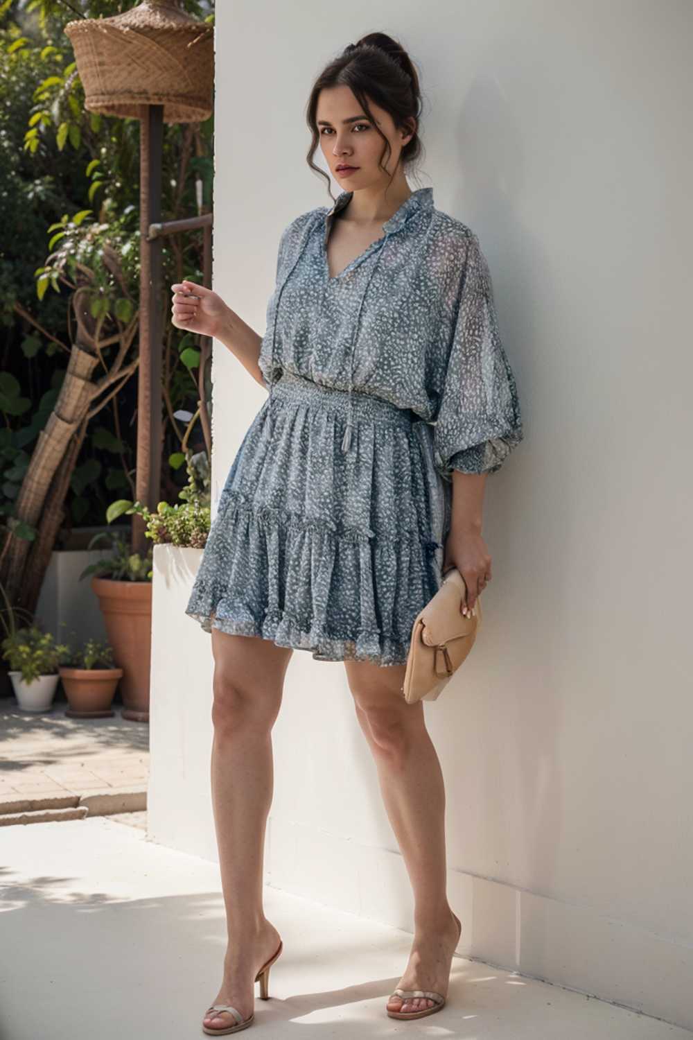 loose leopard print v neck dress drop shoulder a line closed cape paneled 131799