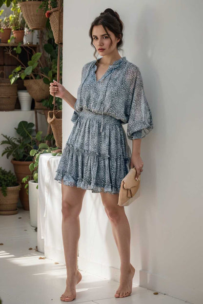 loose leopard print v neck dress drop shoulder a line closed cape paneled 124934