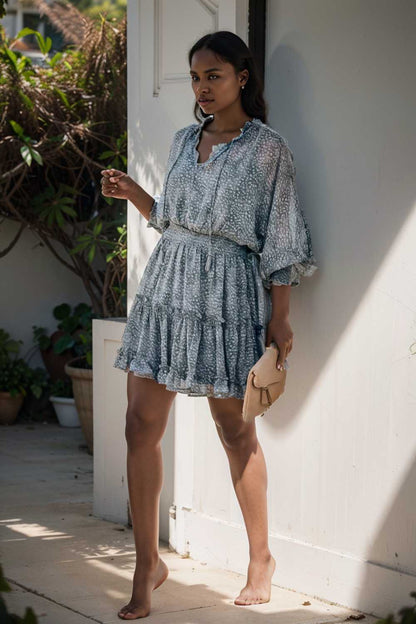 loose leopard print v neck dress drop shoulder a line closed cape paneled 105041