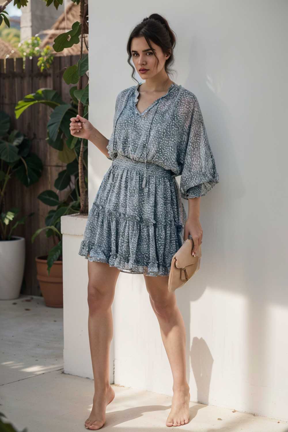 loose leopard print v neck dress drop shoulder a line closed cape paneled 133765