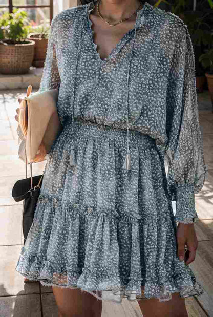 loose leopard print v neck dress drop shoulder a line closed cape paneled 118790