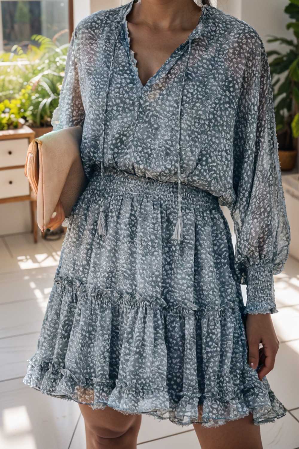 loose leopard print v neck dress drop shoulder a line closed cape paneled 131798