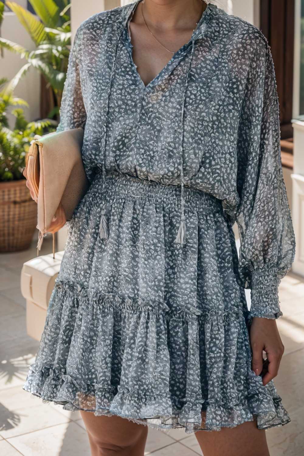 loose leopard print v neck dress drop shoulder a line closed cape paneled 108572