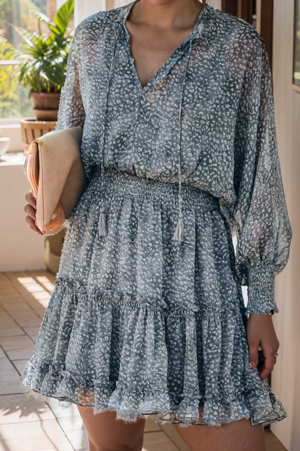 loose leopard print v neck dress drop shoulder a line closed cape paneled 131794
