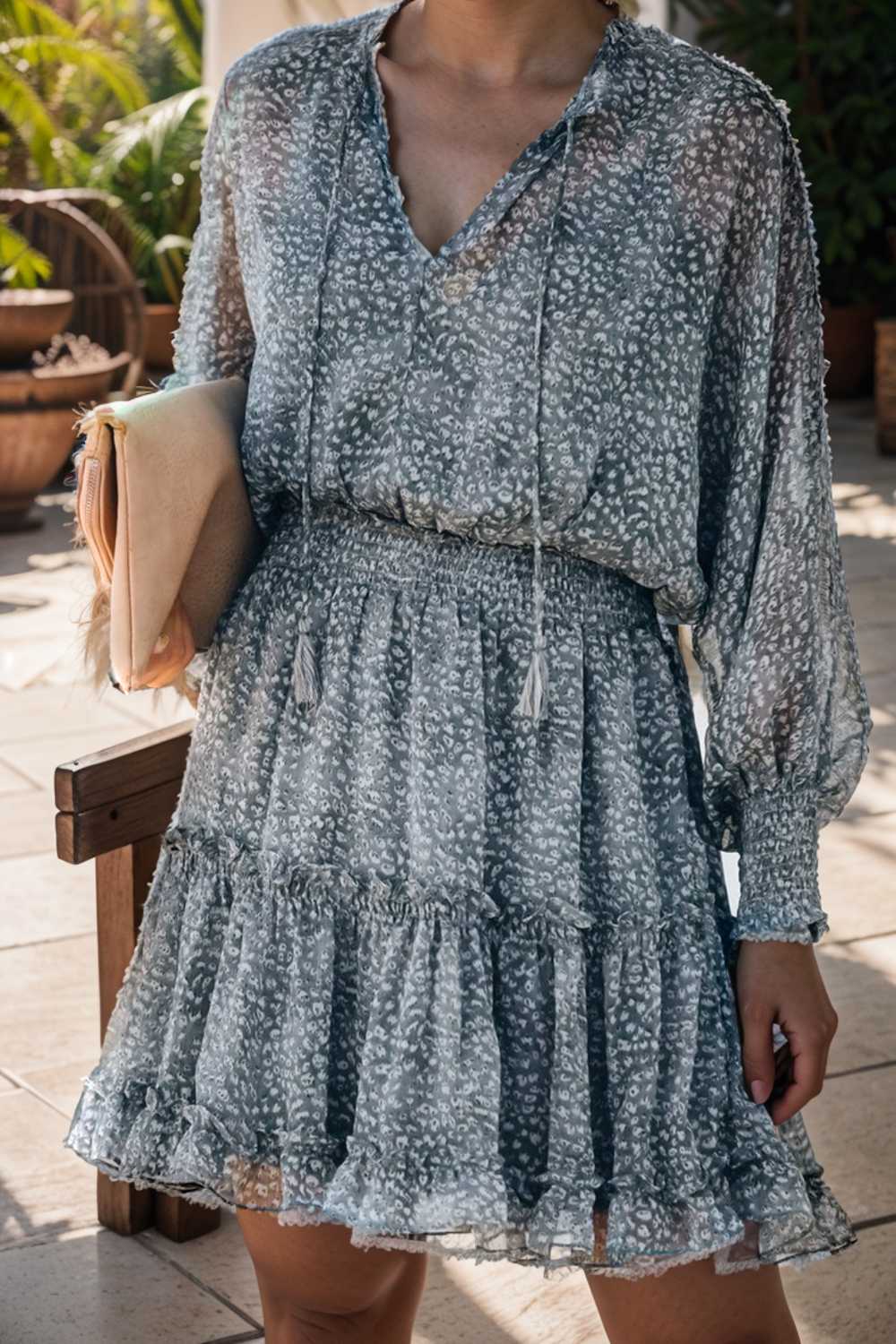 loose leopard print v neck dress drop shoulder a line closed cape paneled 133759
