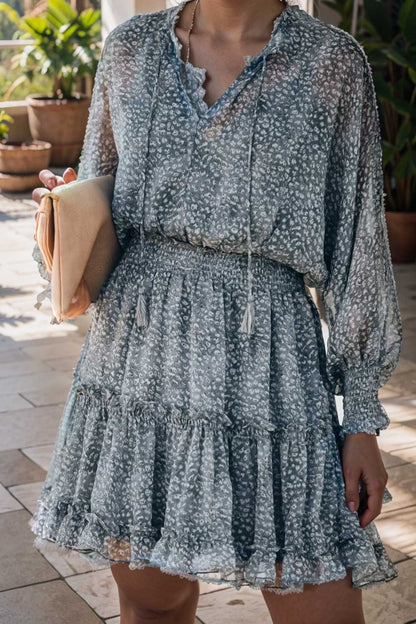 loose leopard print v neck dress drop shoulder a line closed cape paneled 124925