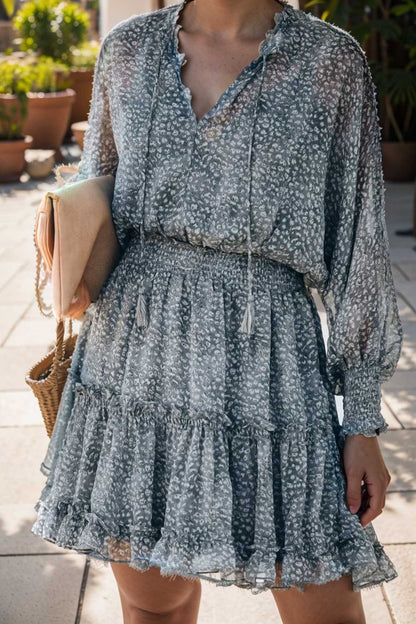 loose leopard print v neck dress drop shoulder a line closed cape paneled 124924