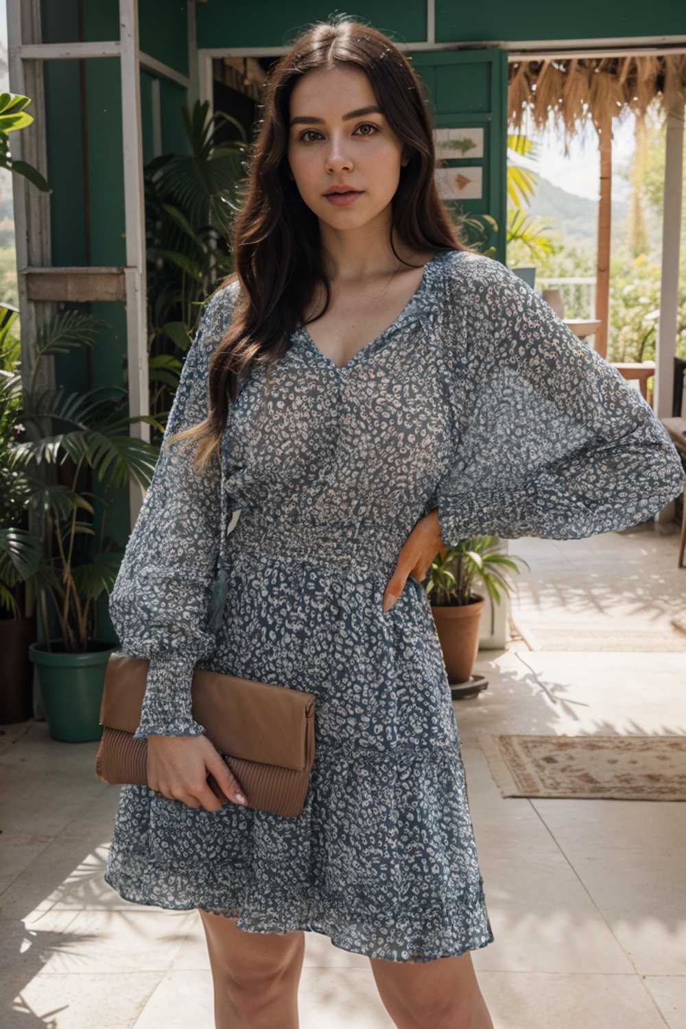 loose leopard print v neck dress drop shoulder a line closed cape paneled 107665