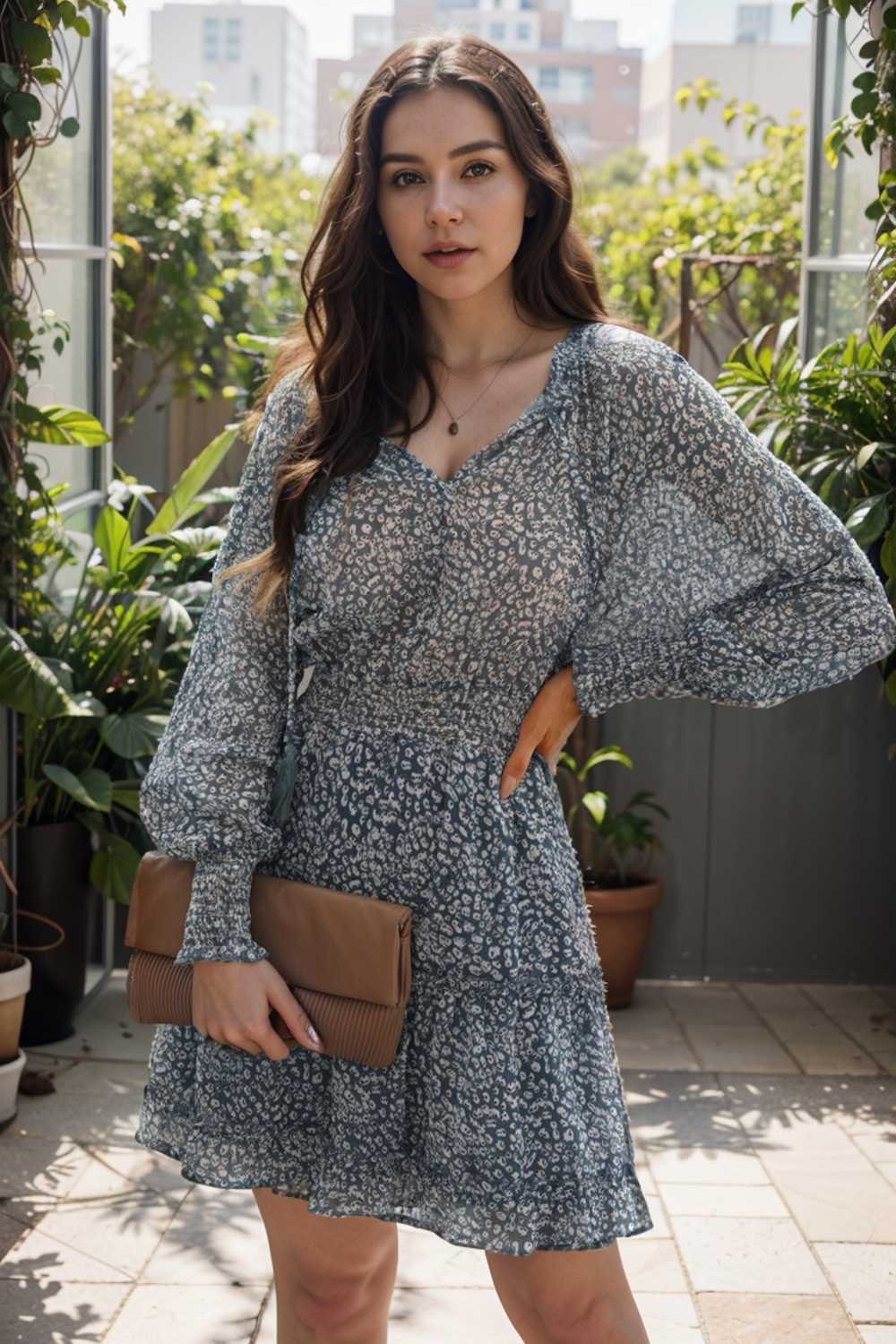 loose leopard print v neck dress drop shoulder a line closed cape paneled 131788