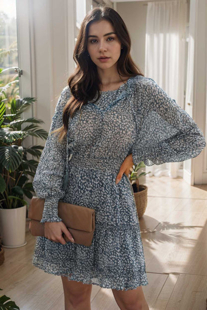 loose leopard print v neck dress drop shoulder a line closed cape paneled 124915