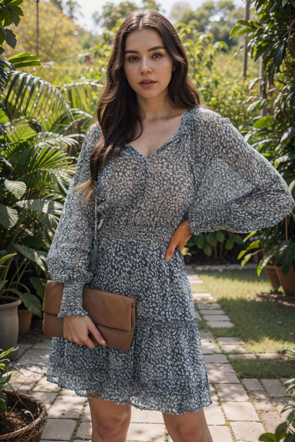 loose leopard print v neck dress drop shoulder a line closed cape paneled 131787