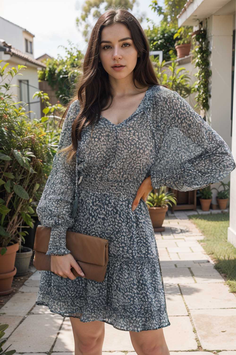 loose leopard print v neck dress drop shoulder a line closed cape paneled 133750