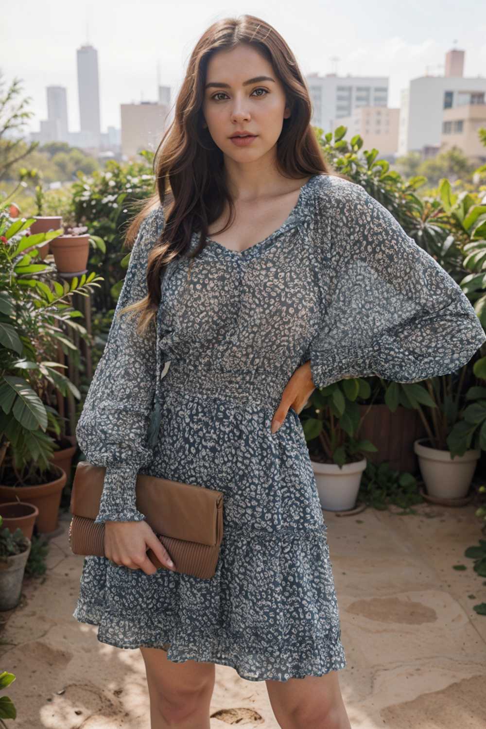 loose leopard print v neck dress drop shoulder a line closed cape paneled 133749