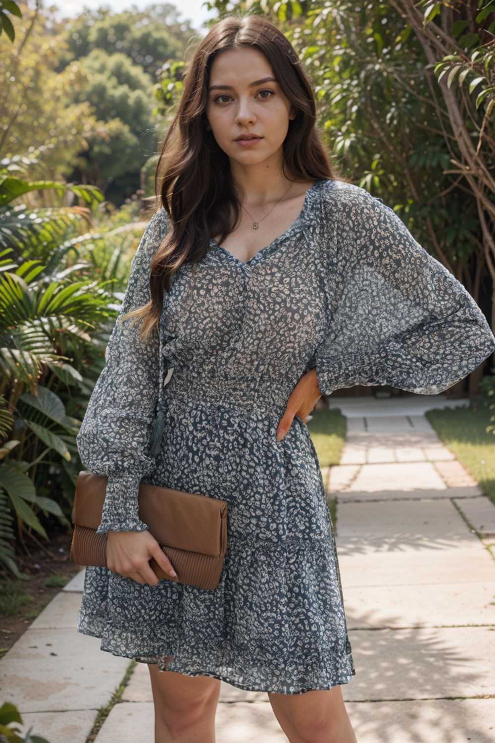loose leopard print v neck dress drop shoulder a line closed cape paneled 132879