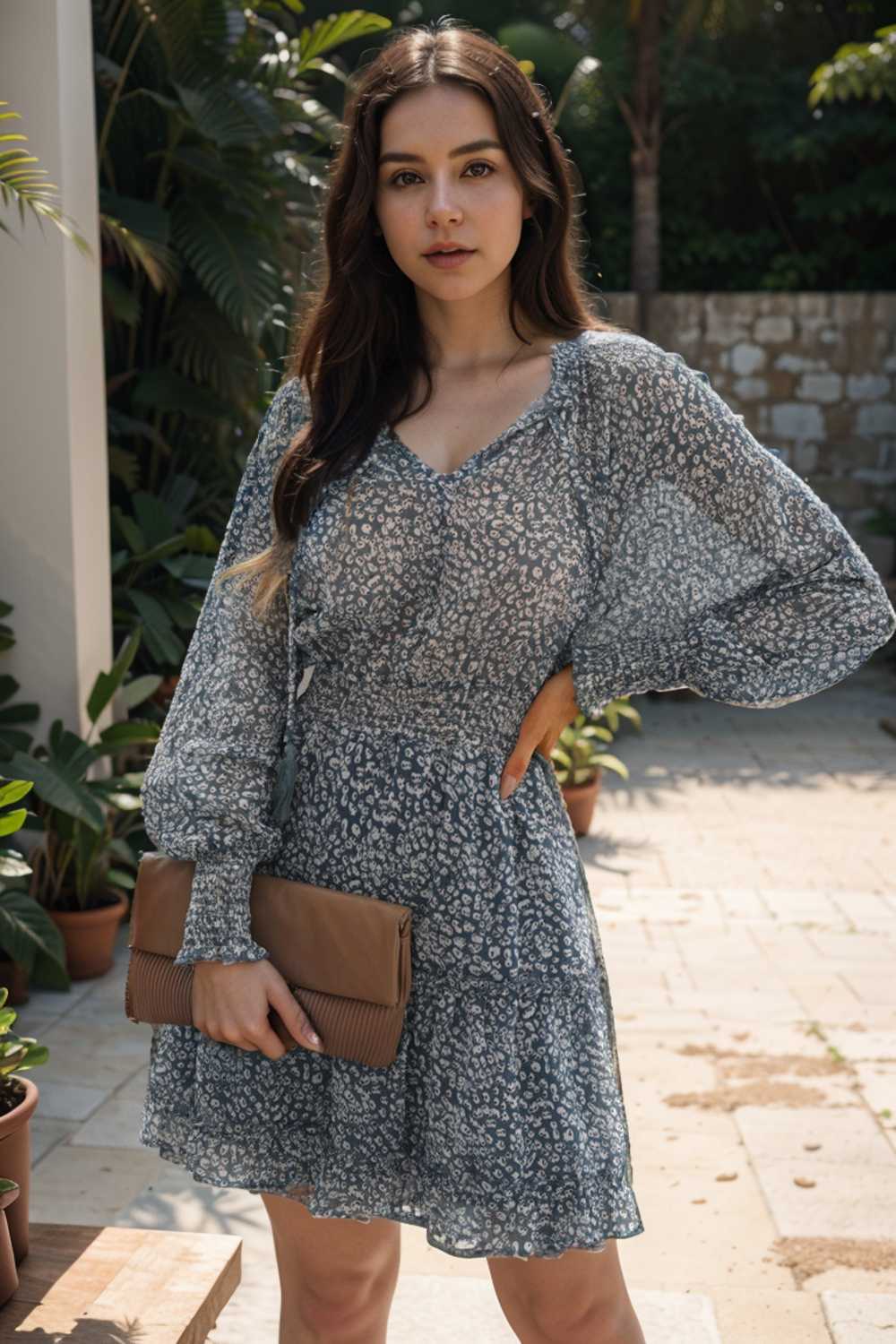 loose leopard print v neck dress drop shoulder a line closed cape paneled 105019